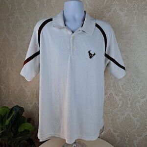 NFL Reebok Size Large White Houston Texans Polo Red and Blue Accent Stripes EUC
